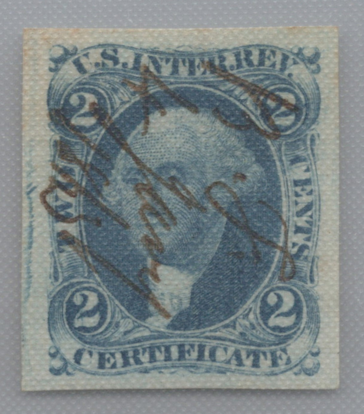 U.S. R7a Certificate Blue Imperforated 2-Cent Used VF/XF 1862-1871 ZAYIX