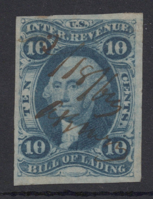 U.S. R32a Bill Of Lading Blue Imperforated 10-Cent Used VF 1862-1871 ZAYIX