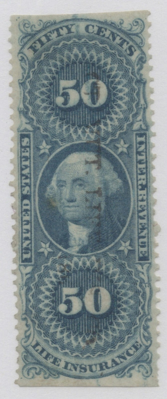 U.S. R58B Life Insurance Blue 50-Cent Used/Lightly Hinged 1862-1871 ZAYIX