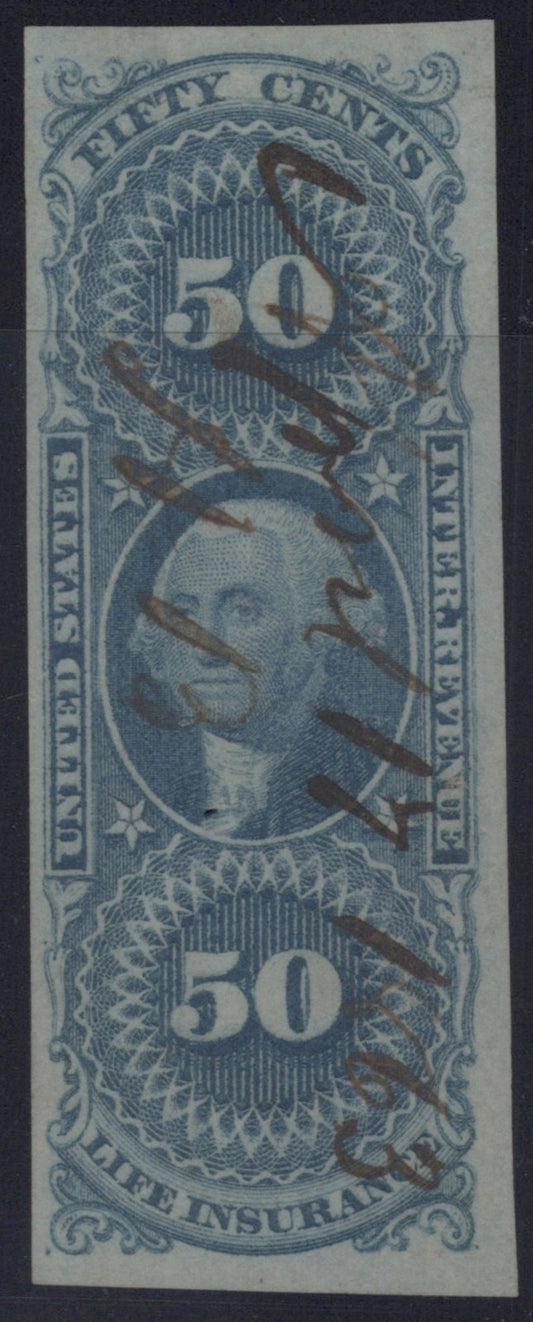 U.S. R58a Life Insurance Blue Imperforated 50-Cent Used VF 1862-1871 ZAYIX