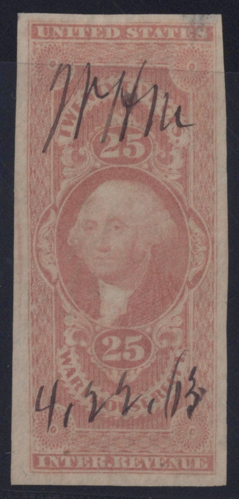 U.S. R50a Warehouse Receipt Red Imperforated 25-Cent Used VF 1862-1871 ZAYIX