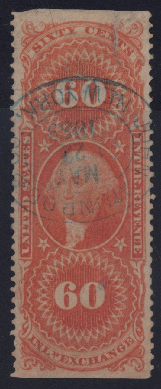 U.S. R64b Inland Exchange Orange 60-Cent Used/Repaired 1862-1871 ZAYIX