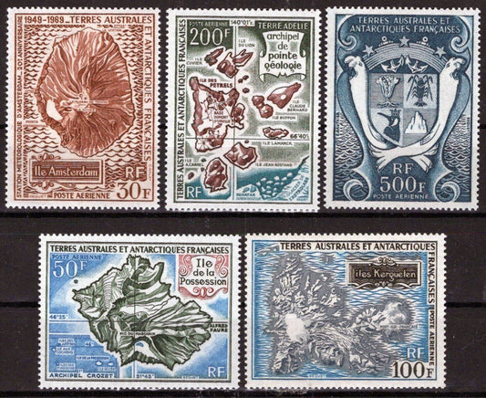 FSAT TAAF C19-C23 MNH Maps of islands and coat of arms ZAYIX FSA-S0186M