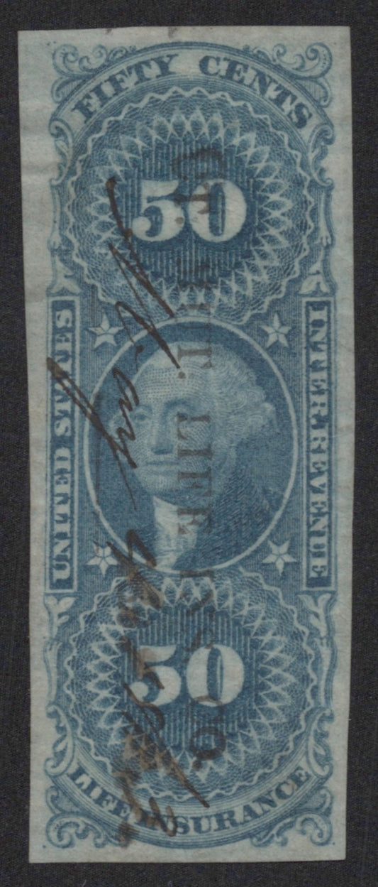 U.S. R58a Life Insurance Blue Imperforated 50-Cent Used VF 1862-1871 ZAYIX