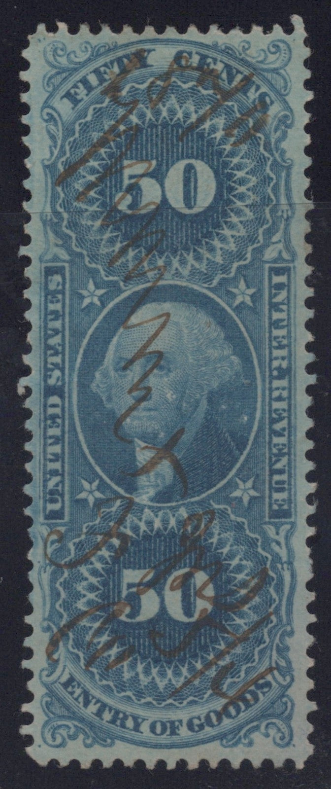 U.S. R55d Entry Of Goods Blue Silk Paper 50-Cent Used VF 1862-1871 ZAYIX