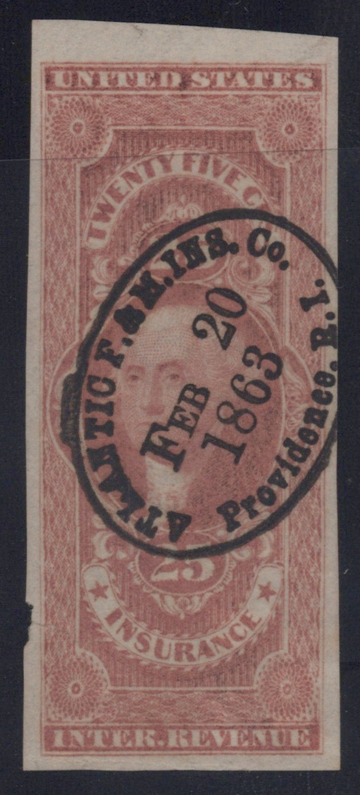 U.S. R46a Insurance Red Imperforated 25-Cent Used VF 1862-1871 ZAYIX