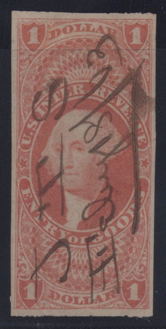 U.S. R67a Entry Of Goods Red Imperforated $1 Used VF 1862-1871 ZAYIX