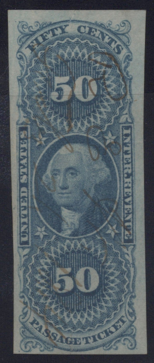 U.S. R61a Passage Ticket Blue Imperforated 50-Cent Used VF 1862-1871 ZAYIX
