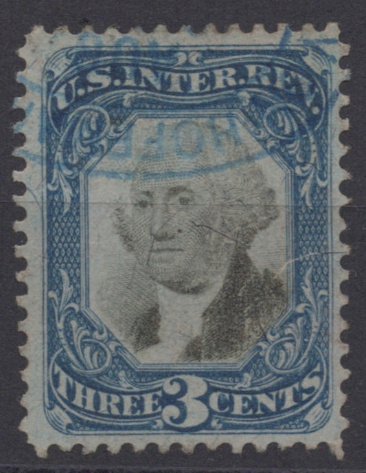 U.S. R105 George Washington Blue & Black Printed Cancel 3-Cent VF 1871 ZAYIX