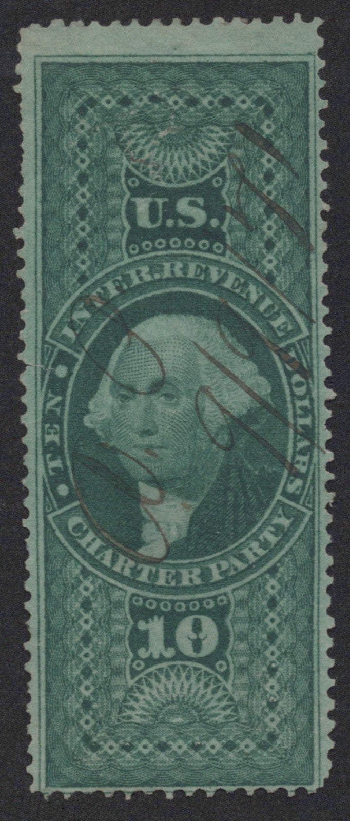 U.S. R93c Charter Party Green Perforated $10 Used Fine 1862-1871 ZAYIX