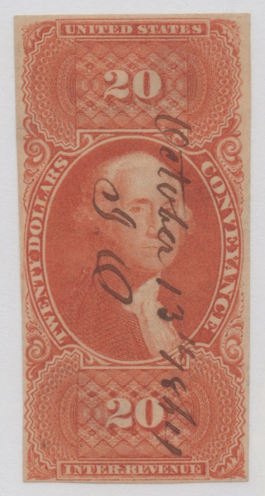 U.S. R98a Conveyance Orange Imperforated $20 Used Fine 1862-1871 ZAYIX