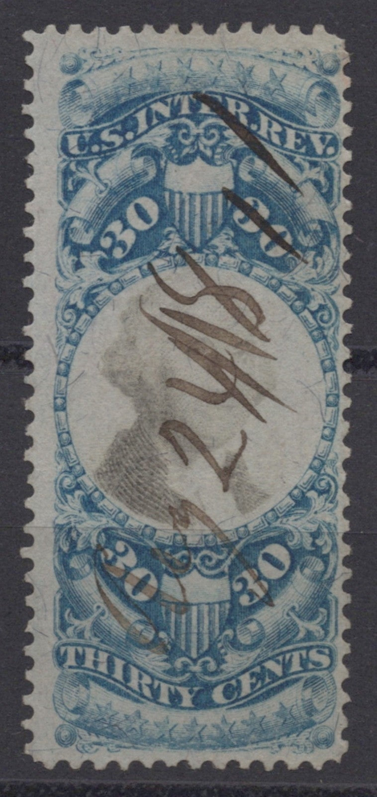 U.S. R113 George Washington Blue & Black Pen Cancel 30-Cent Used Fine 1871 ZAYIX