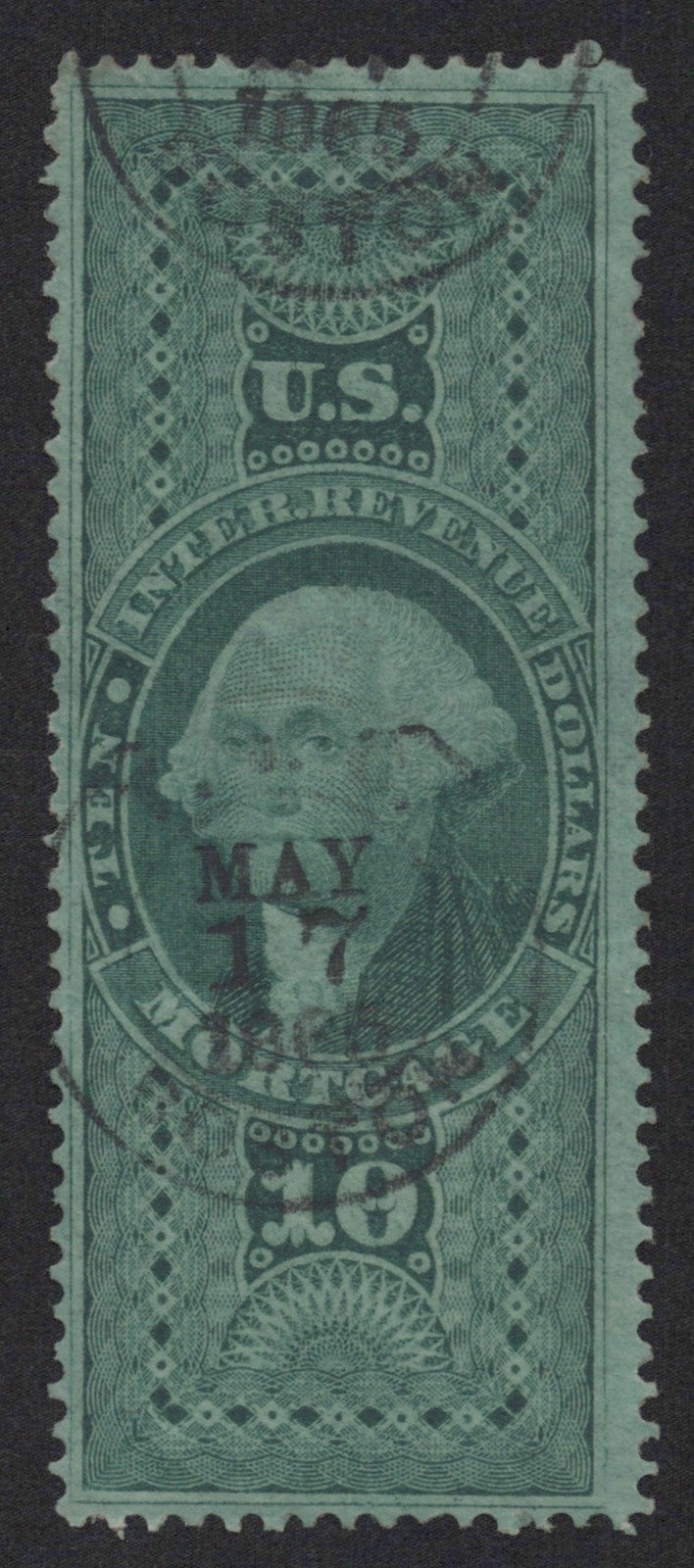 U.S. R95c Mortgage Green Hand Cancel Perforated $10 Used VF 1862-1871 ZAYIX