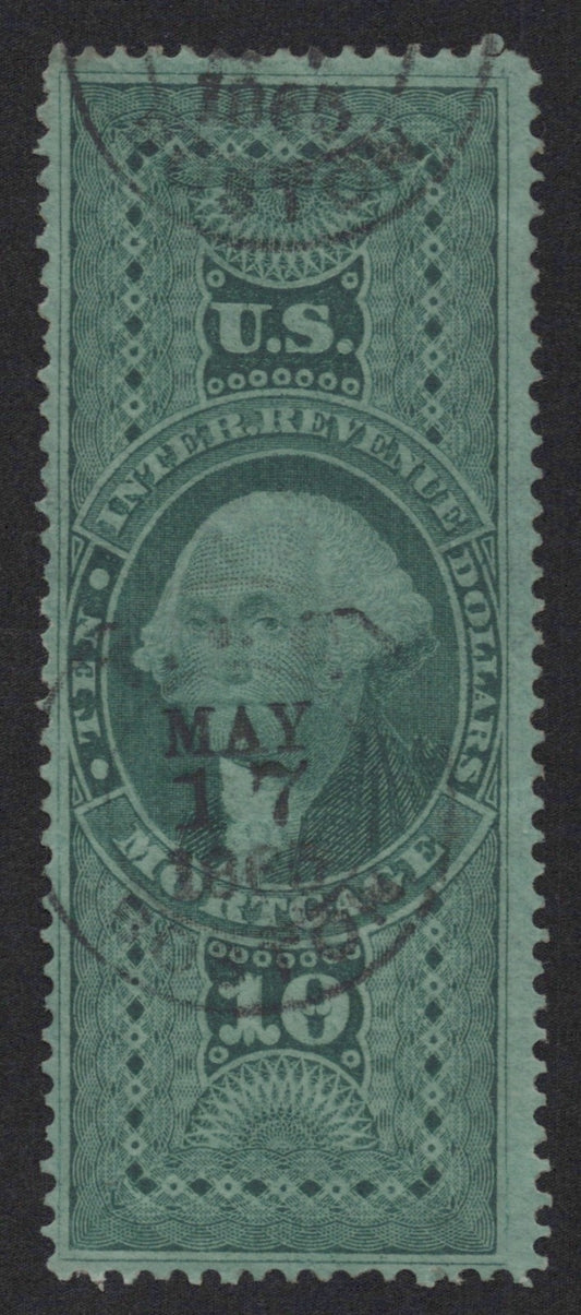U.S. R95c Mortgage Green Hand Cancel Perforated $10 Used VF 1862-1871 ZAYIX