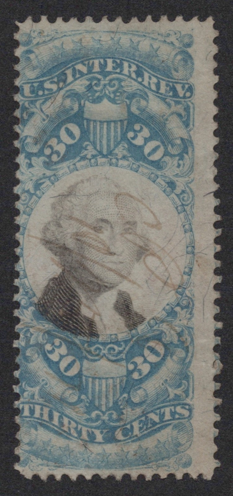 U.S. R113 George Washington Blue & Black Pen Cancel 30-Cent Used Fine 1871 ZAYIX