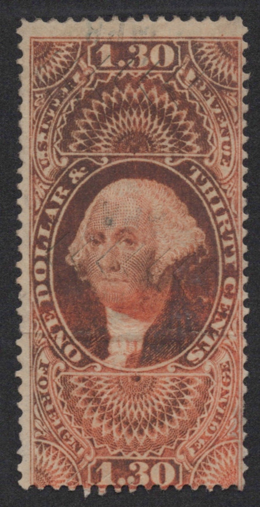 U.S. R77c Foreign Exchange Orange Perf $1.30 Used Cut Cancel Fine 1863 ZAYIX