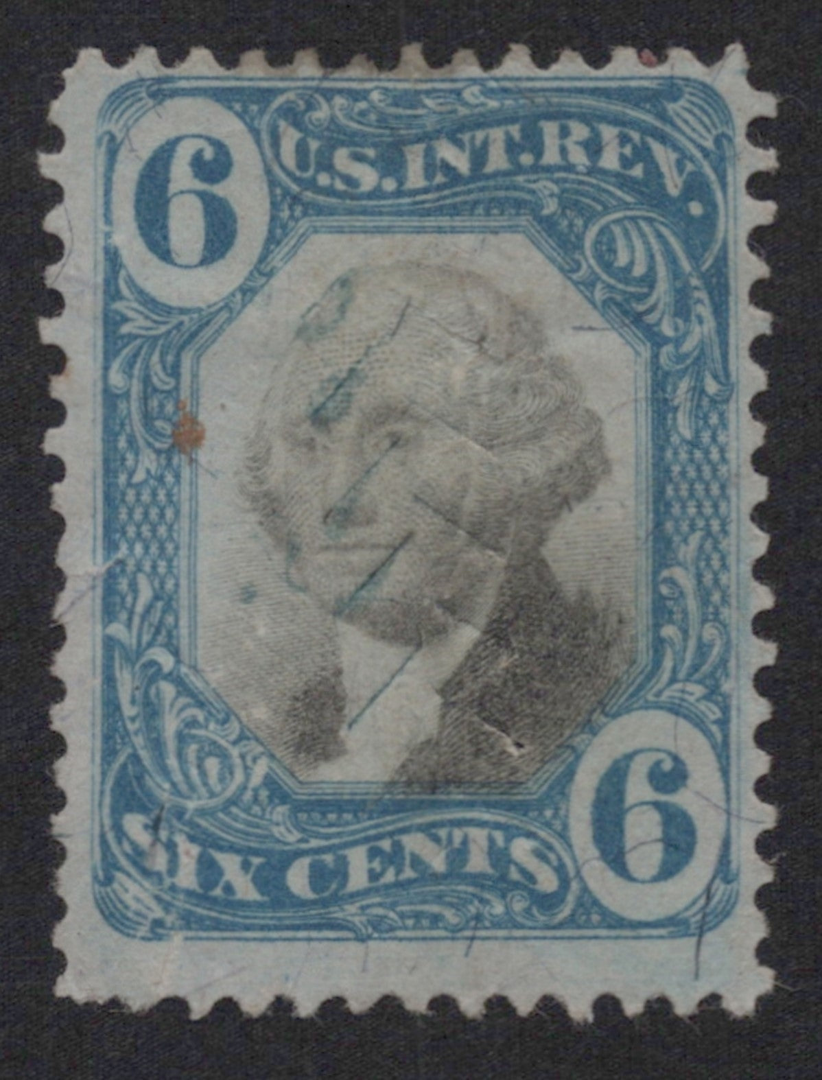 U.S. R108 George Washington Blue & Black Cut Cancel 6-Cent Used F/VF 1871 ZAYIX