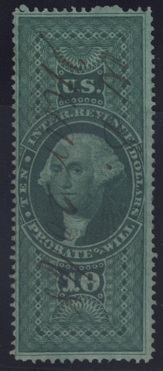 U.S. R96c Probate Of Will Green Perforated $10 Used VF 1862-1871 ZAYIX