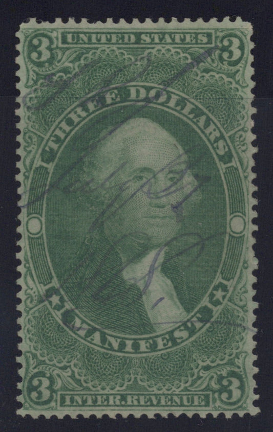 U.S. R86c Manifest Green Perforated $3 Used VF 1862-1871 ZAYIX