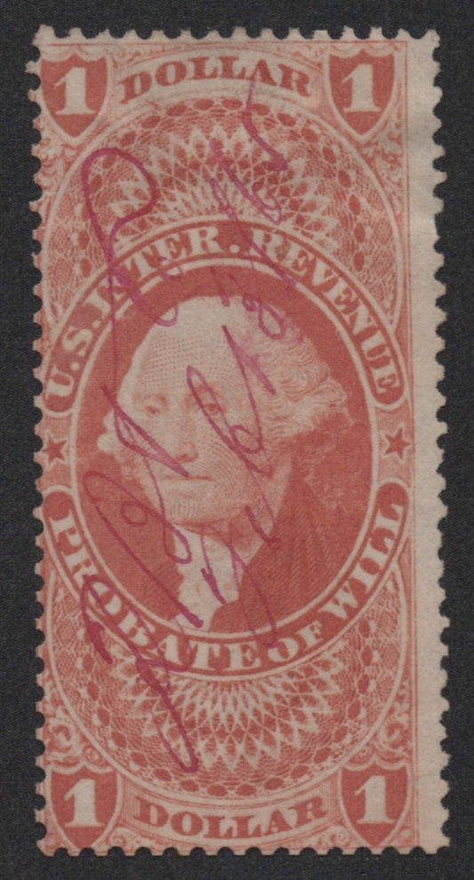 U.S. R76c Probate Of Will Red Perforated $1 Used Fine 1862-1871 ZAYIX