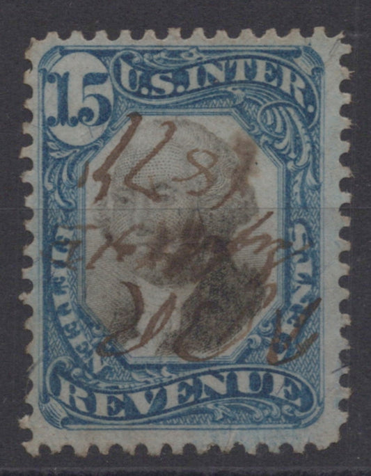 U.S. R110 George Washington Blue & Black Pen Cancel 15-Cent Used F/VF 1871 ZAYIX