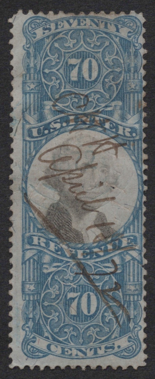 U.S. R117 George Washington Blue & Black Pen Cancel 70-Cent Used Fine 1871 ZAYIX