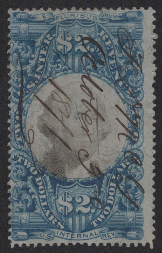 U.S. R123 George Washington Blue & Black Pen Cancel $2 Used Fine 1871 ZAYIX