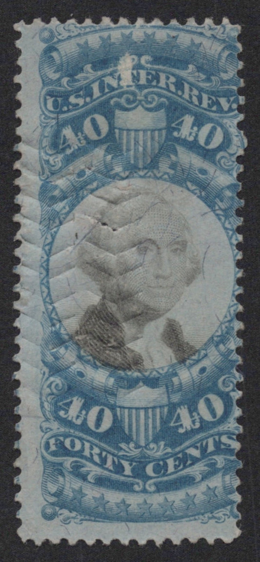 U.S. R114 George Washington Blue & Black Cut Cancel 40-Cent Used Fine 1871 ZAYIX