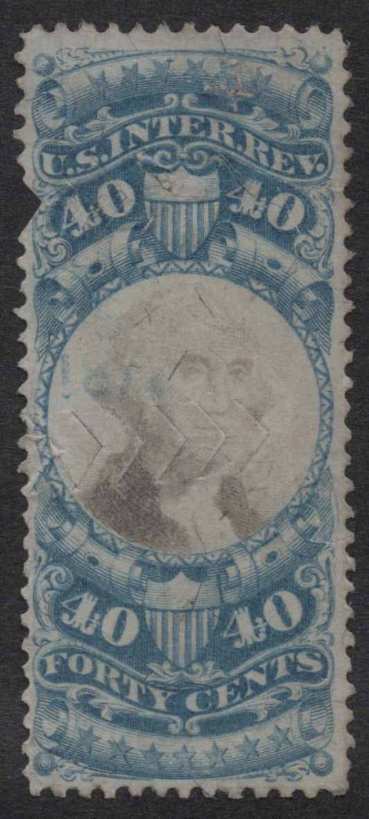 U.S. R114 George Washington Blue & Black Cut Cancel 40-Cent Used Fine 1871 ZAYIX