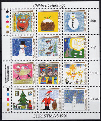 Guernsey 464 MNH Christmas Children's Paintings Snowman Santa ZAYIX 080323SM09M