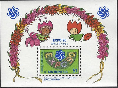 Micronesia 121 MNH Expo '90 Japan Flowers Souvenir Sheet Zayix Stamps 0125M0302M