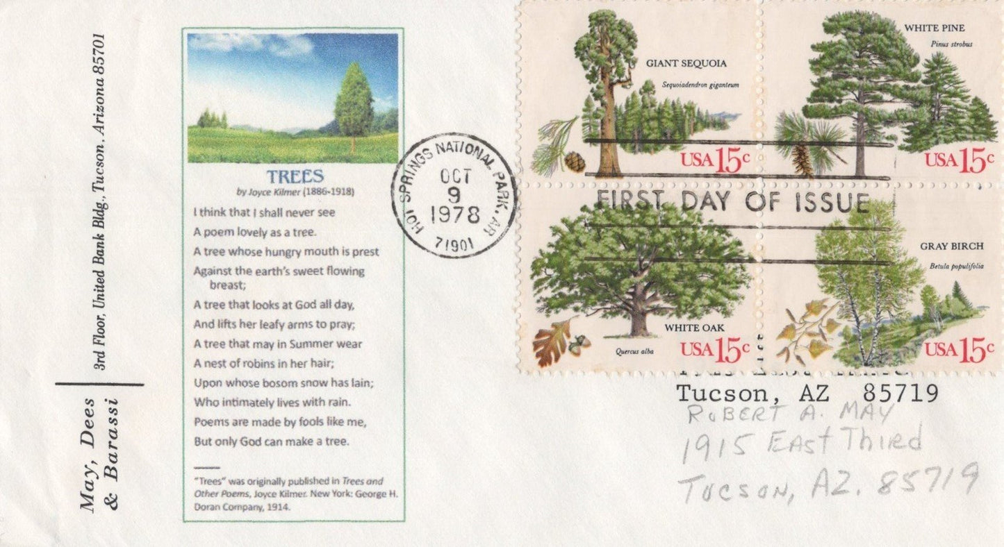 US 1764-1767, 1767a American Trees 5 FDC May Dees & Barassi ZAYIX 031923SM100