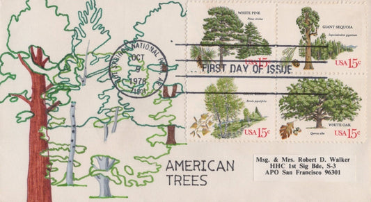 US 1764-1767, 1767a American Trees 5 Hand-drawn cachet FDC ZAYIX 031923SM104