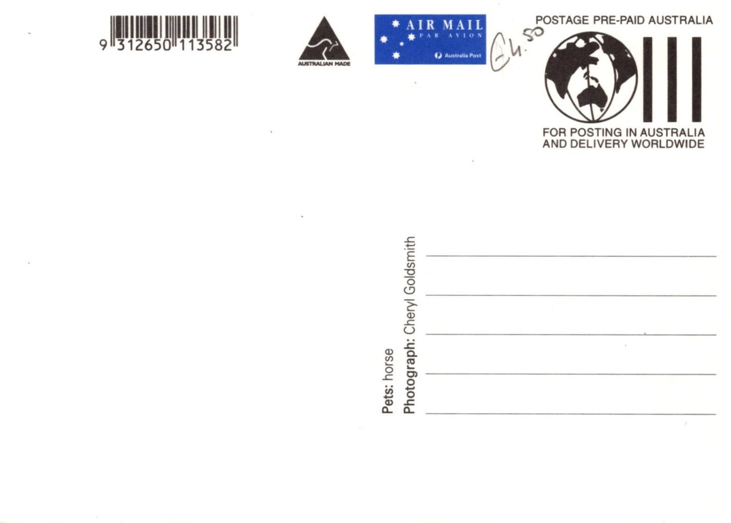 Australia Postal Card Mare & Colt Horses Zayix Stamps ZAYIX 0125M0176M