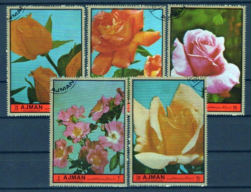 Ajman 2078 A-2082 A CTO Roses Flowers Plants Nature ZAYIX 0424M0010