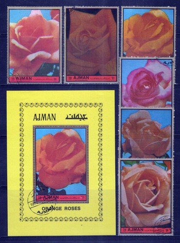 Ajman 2083 A-2088 A CTO Roses Flowers Plants Nature ZAYIX 0424M0009