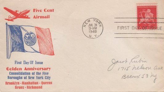 US C38-29 Sanders cachet FDC pencil address NYC 50th anniv ZAYIX USFM102023038