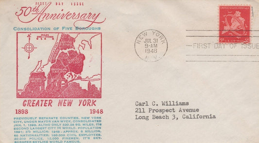 US C38-33 WCO cachet FDC Consolidation of Five Boroughs NYC ZAYIX USFM102023039