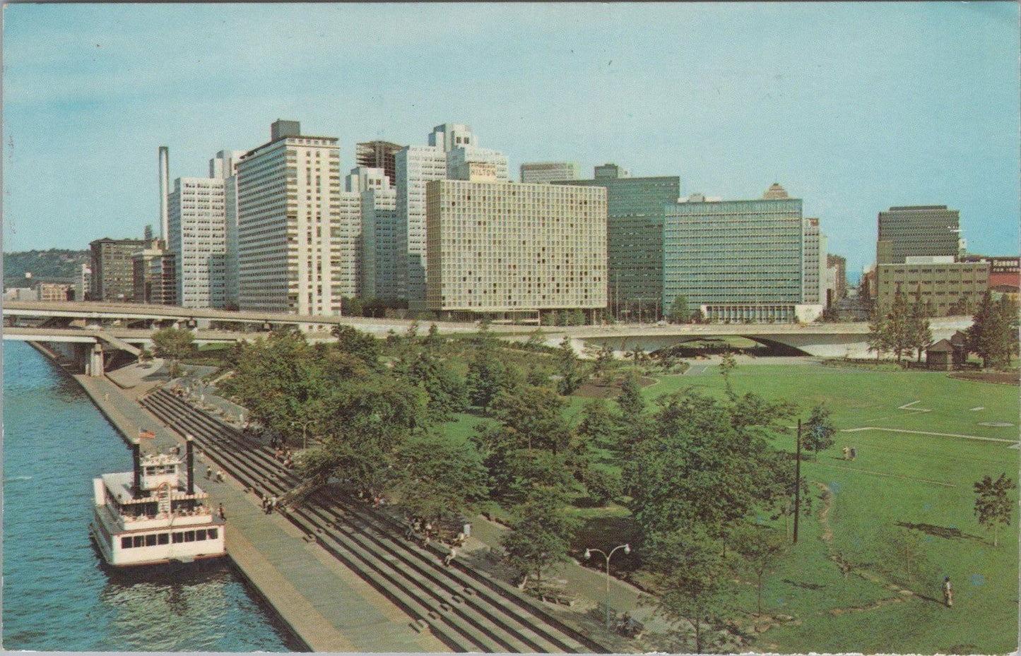 Pittsburgh PA View from Manchester Bridge Steamboat Postcard ZAYIX 102022PC32