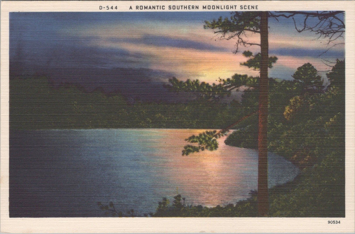Romantic Southern Moonlight Scene Linen Divided Back Postcard ZAYIX 102022PC42