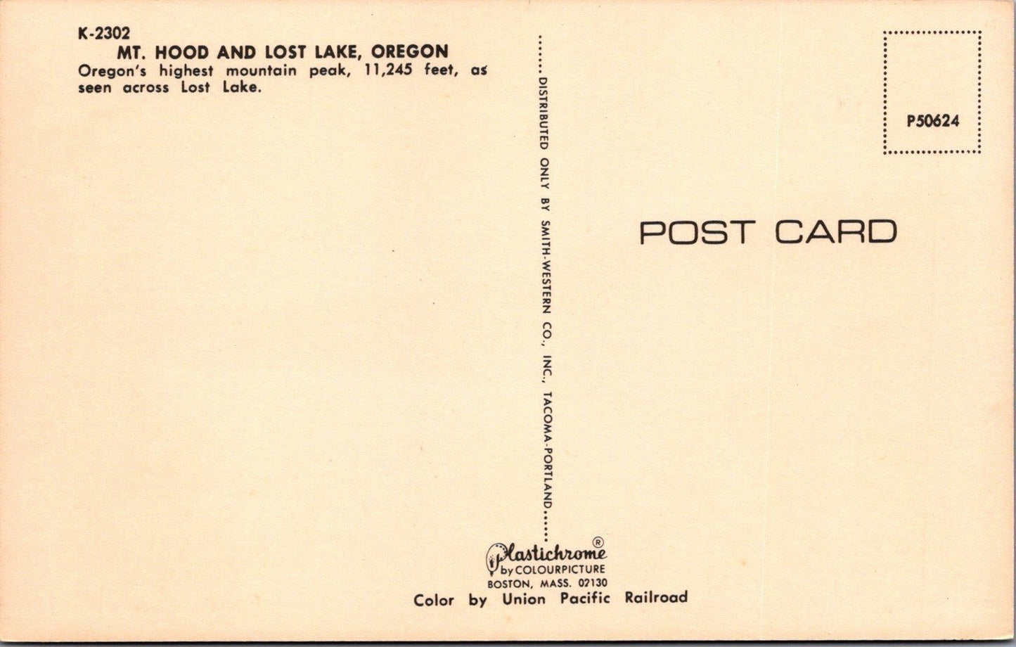 Mt. Hood and Lost Lake, Oregon highest mountain Postcard ZAYIX 102022PC69