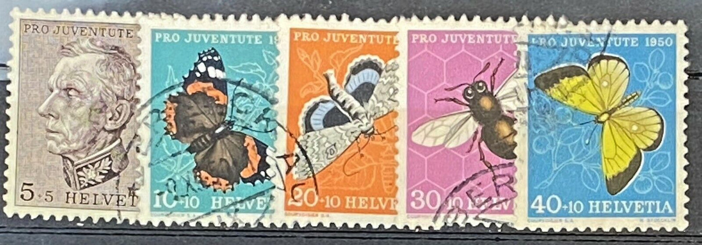 Switzerland B196-B200 Used Semi-postal Insects Butterflies