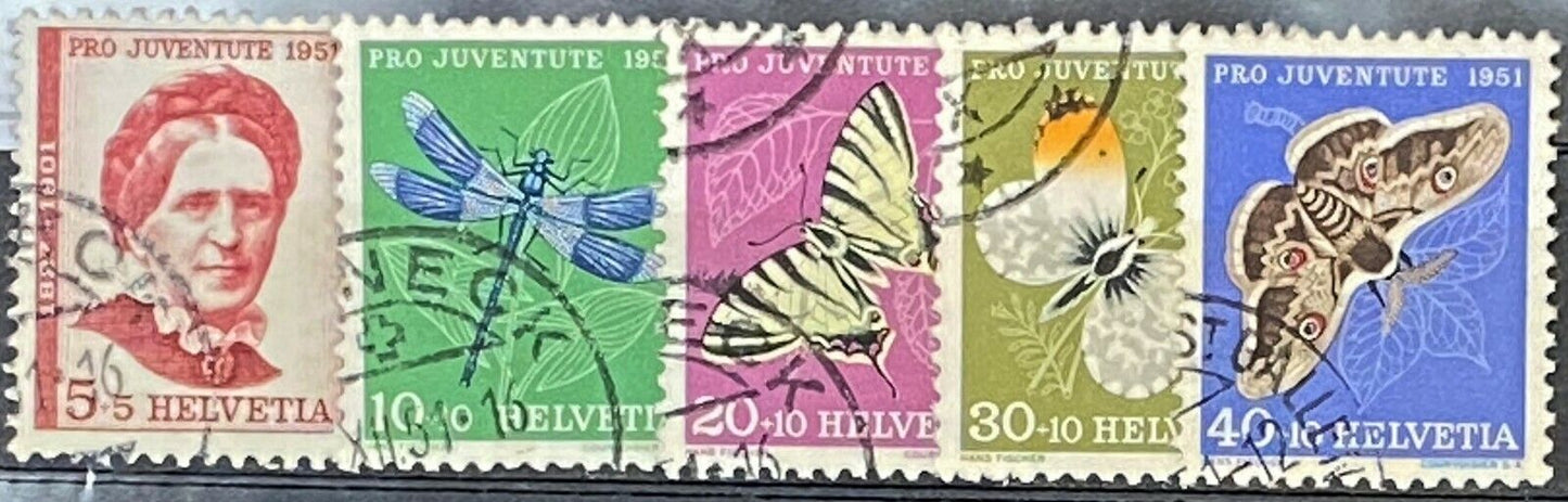 Switzerland B207-B211 Used  Semi-Postal Insects Butterflies