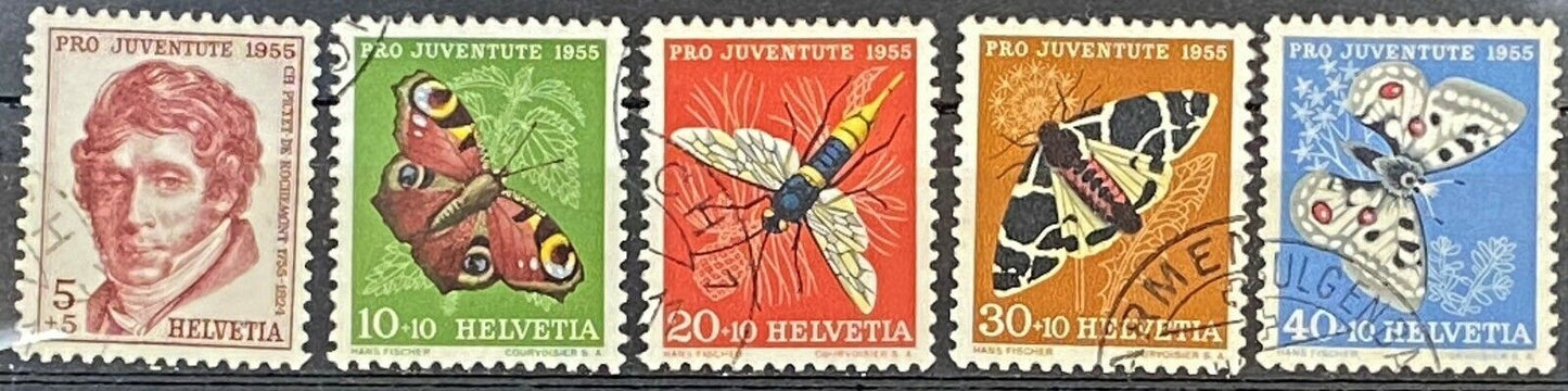 Switzerland B247-B251 Used Semi-Postal Insects Butterflies