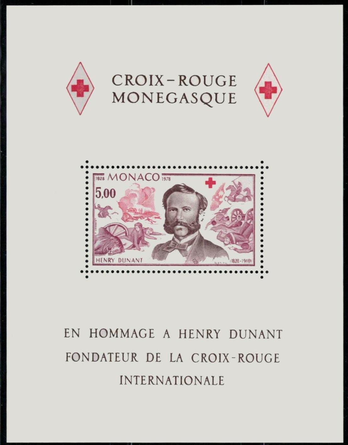 Monaco 1137 MNH souvenir sheet Red Cross, Dunant & Battle Scene ZAYIX 0125M0303M