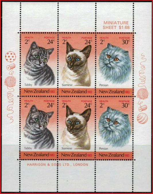 New Zealand B117a MNH - Pets House Cats semi-postal miniature sheet