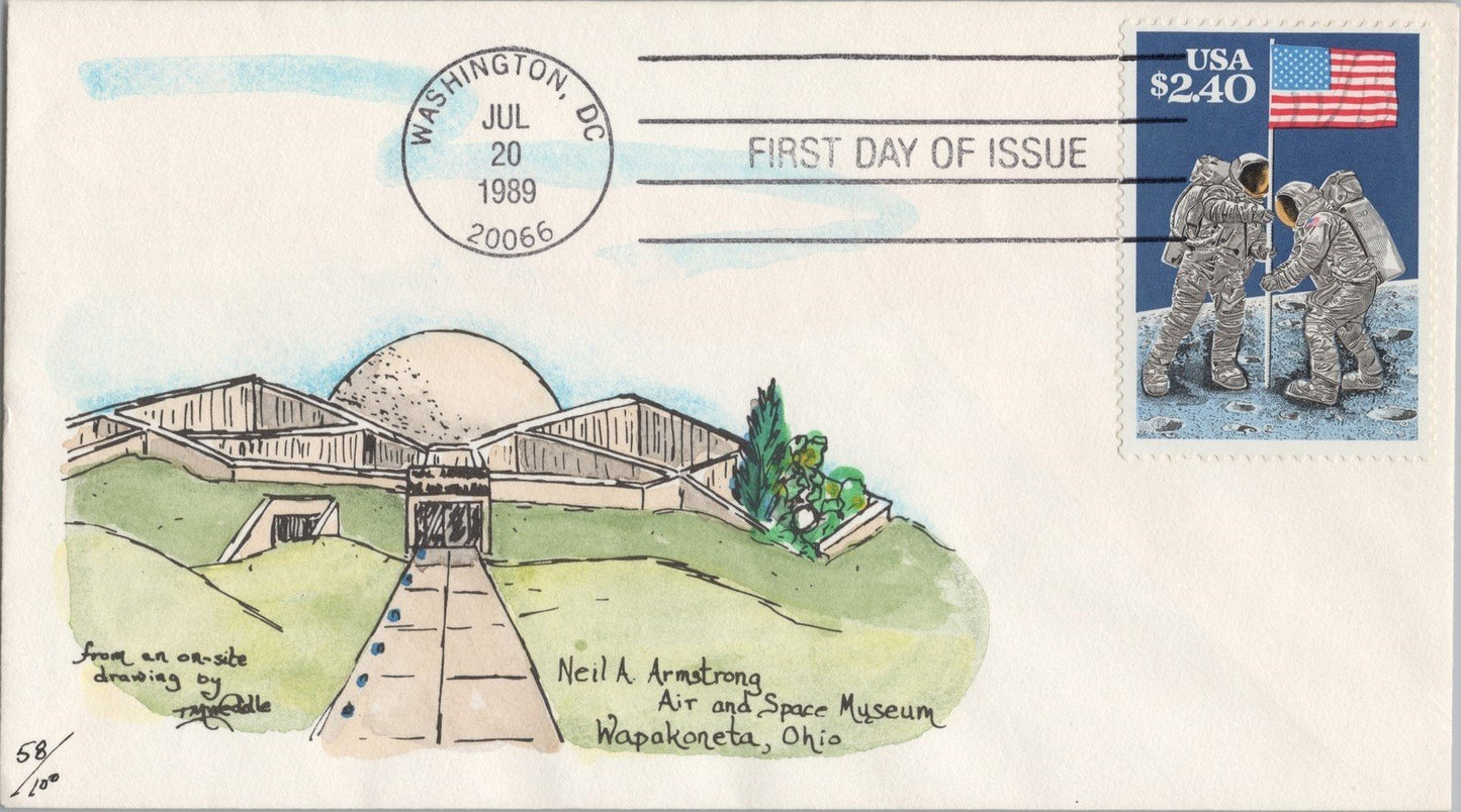 US 2419 FDC Michael TM Weddle Hand Painted Moon Landing Limited ZAYIX 061722SM46