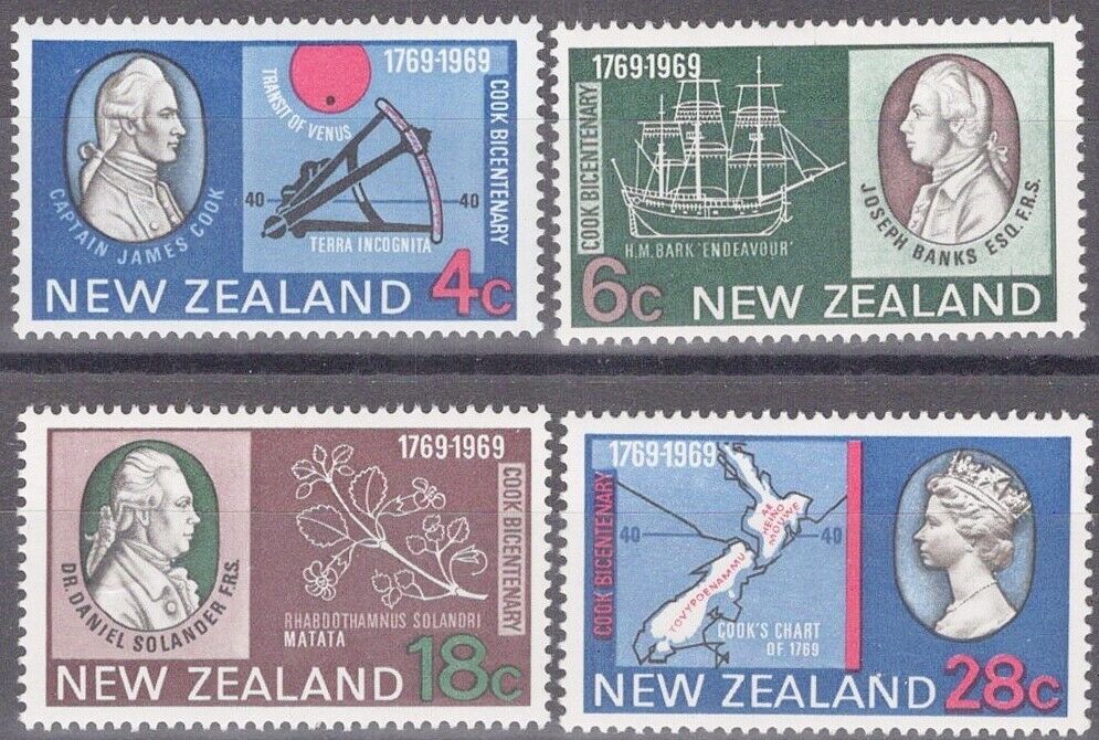 New Zealand 431-434 MH Cook's Landing Ships Queen Elizabeth II Maps