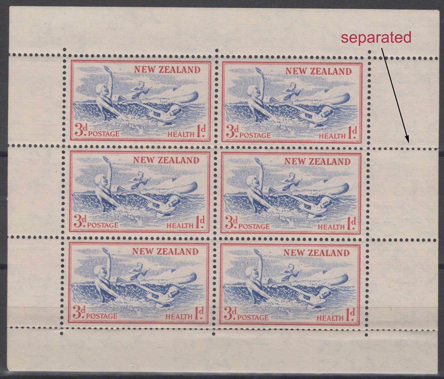 New Zealand B53a MNH Separated Right Side Children Canoe Family