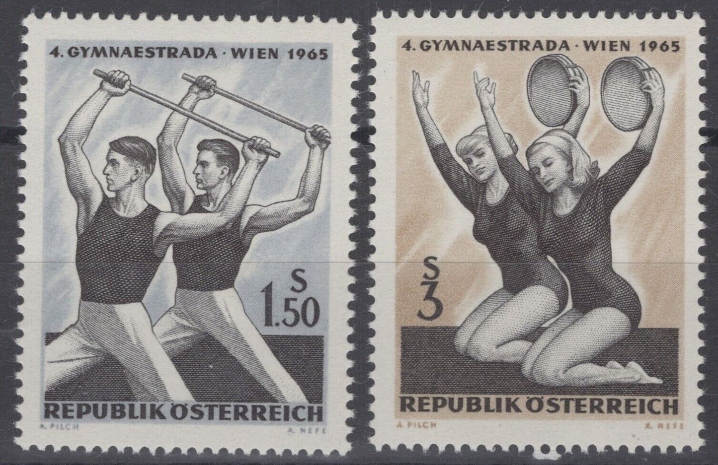 Austria 750, 751 MNH Sports Athletic Meet Gymnast & Dancers